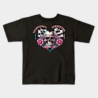 Valentines Speedster Valentines Day Love Heart Flower Skull Checkered Flag Racing Happy Valentines Day Kids T-Shirt